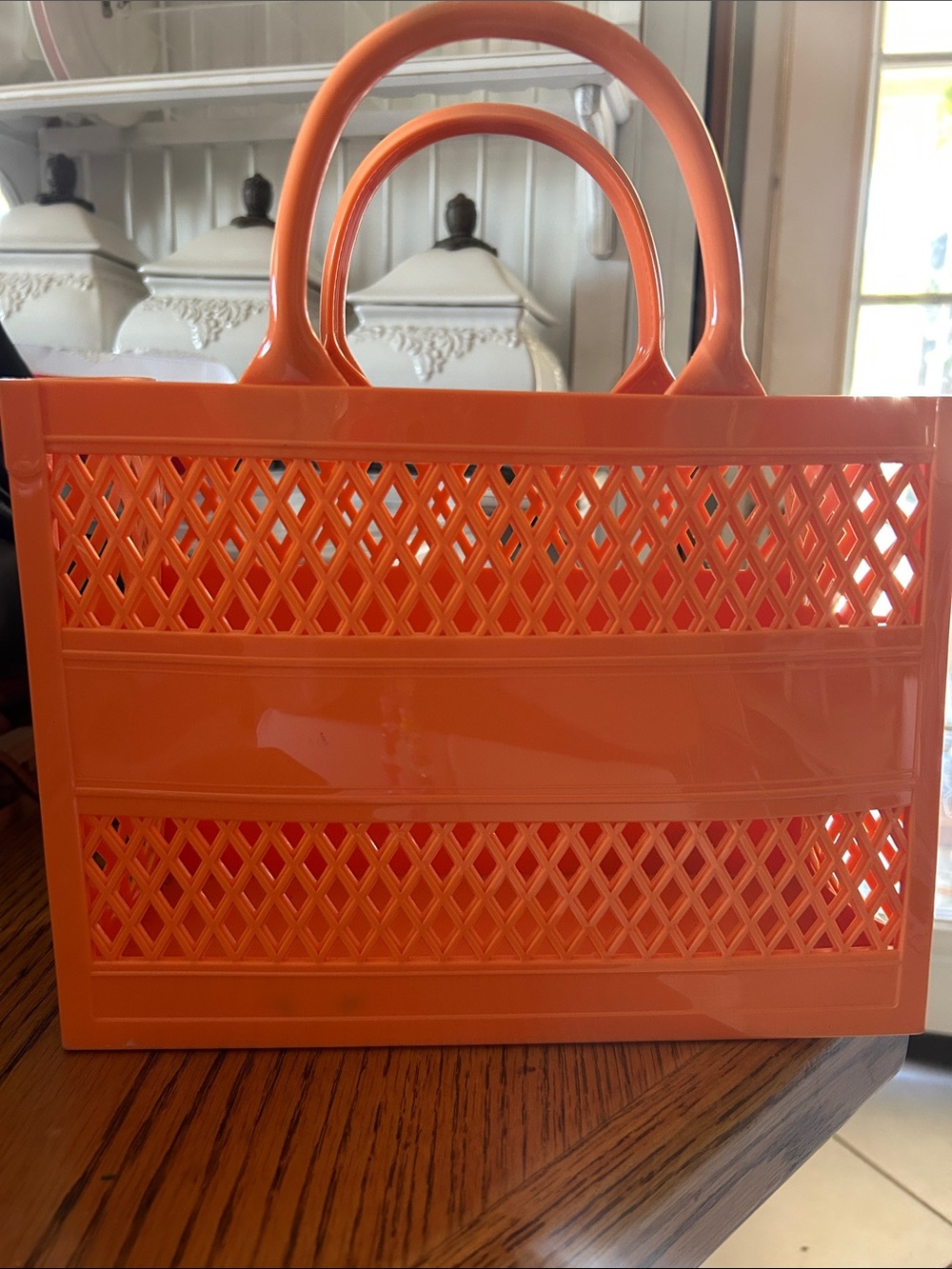 Bright Orange Lattice Panel Tote Bag for Women
